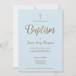 Eenvoudig Modern Blauw Goud Kruis Doop Kaart
