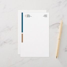 Eenvoudig modern blauw goud monogram briefpapier
