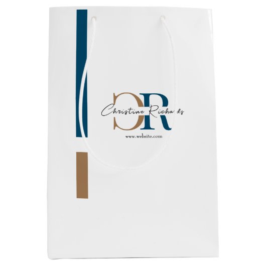 Eenvoudig modern blauw goud monogram medium cadeauzakje (Voorkant)