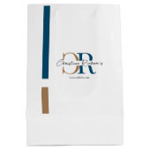 Eenvoudig modern blauw goud monogram medium cadeauzakje (Achterkant)