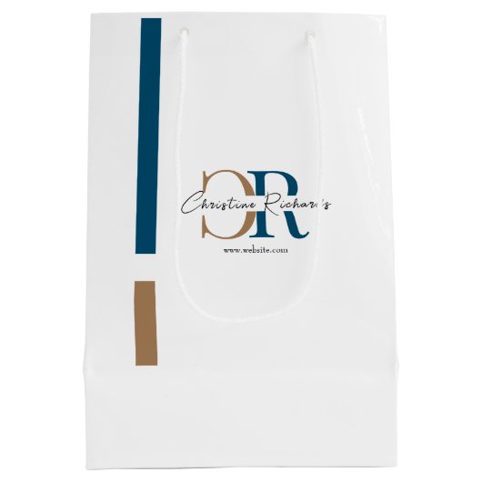 Eenvoudig modern blauw goud monogram medium cadeauzakje (Achterkant)