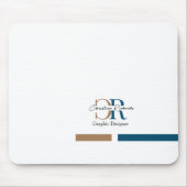 Eenvoudig modern blauw goud monogram muismat (Voorkant)