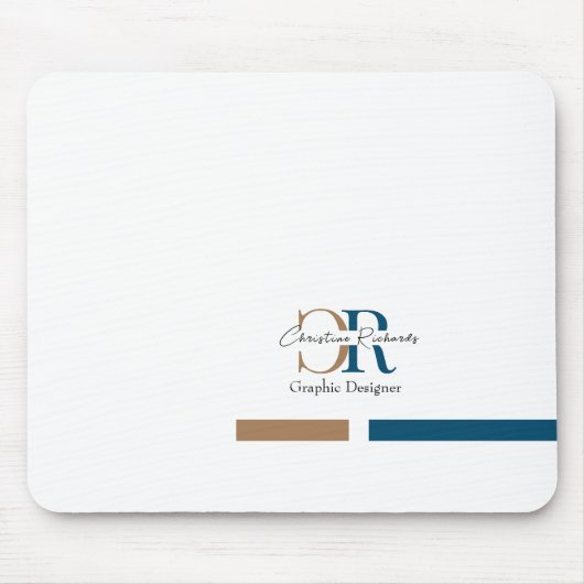 Eenvoudig modern blauw goud monogram muismat (Voorkant)