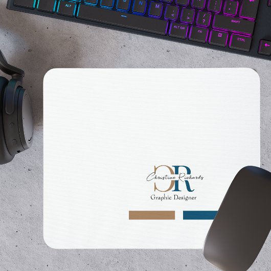 Eenvoudig modern blauw goud monogram muismat