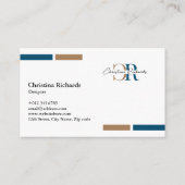 Eenvoudig modern blauw goud monogram visitekaartje (Achterkant)