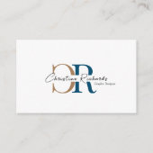 Eenvoudig modern blauw goud monogram visitekaartje (Voorkant)