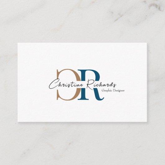 Eenvoudig modern blauw goud monogram visitekaartje (Voorkant)