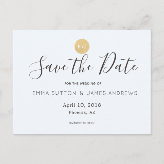 Eenvoudig Modern Blauw Goud Save the Date Briefkaa Aankondigingskaart (Voorkant)