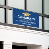 Eenvoudig modern blauw goudAfstuderen Spandoek (Buitenkant Gebouw)