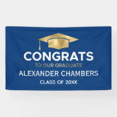 Eenvoudig modern blauw goudAfstuderen Spandoek (Horizontaal)