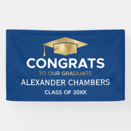 Eenvoudig modern blauw goudAfstuderen Spandoek