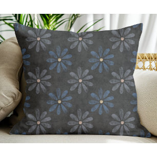 Eenvoudig Modern Blauw Grijs Bloem patroon Zwart Kussen