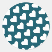 Eenvoudig modern blauw groen hartpatroon ronde sticker (Voorkant)