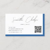 Eenvoudig Modern Blauw Handgeschreven Script QR-co Visitekaartje (Achterkant)