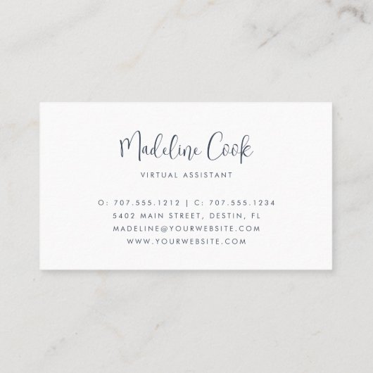 Eenvoudig modern blauw kalligrafiescript voor de m visitekaartje (Achterkant)