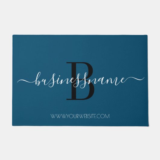 Eenvoudig modern blauw Monogram - Aangepast zakeli Deurmat (Voorkant)