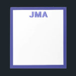 Eenvoudig modern blauw monogram notitieblok<br><div class="desc">Creëer uw eigen gepersonaliseerde monogram briefpapier met uw aangepaste initialen of naam in de moderne minimalistische typografie.</div>
