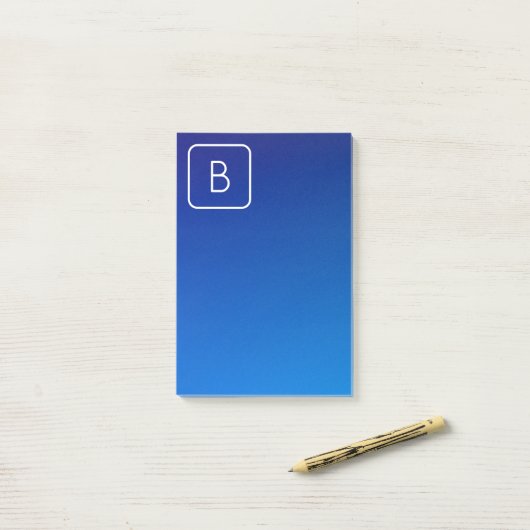 Eenvoudig Modern Blauw Ombre Gradient & Monogram Post-it® Notes (Op bureau)