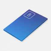 Eenvoudig Modern Blauw Ombre Gradient & Monogram Post-it® Notes (Schuin)