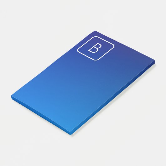 Eenvoudig Modern Blauw Ombre Gradient & Monogram Post-it® Notes (Schuin)