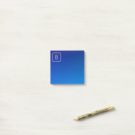 Eenvoudig Modern Blauw Ombre Gradient & Monogram Post-it® Notes (Op bureau)