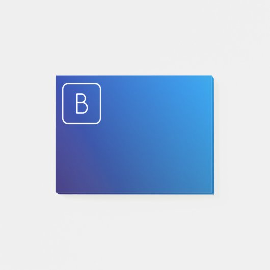Eenvoudig Modern Blauw Ombre Gradient & Monogram Post-it® Notes (Voorkant)