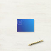 Eenvoudig Modern Blauw Ombre Gradient & Monogram Post-it® Notes (Op bureau)