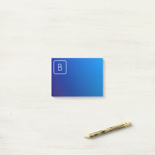 Eenvoudig Modern Blauw Ombre Gradient & Monogram Post-it® Notes (Op bureau)