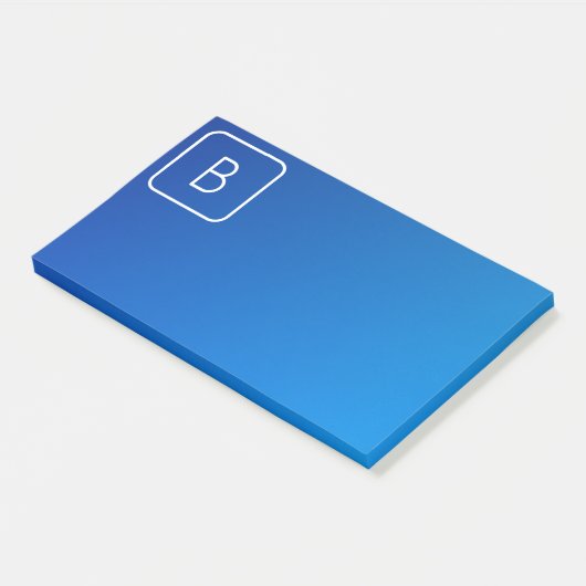 Eenvoudig Modern Blauw Ombre Gradient & Monogram Post-it® Notes (Schuin)