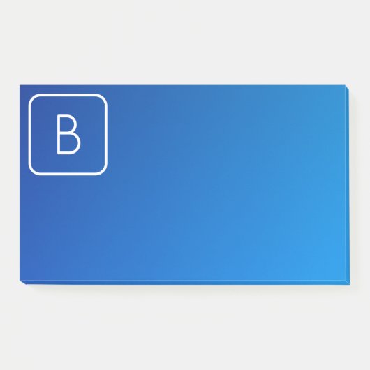 Eenvoudig Modern Blauw Ombre Gradient & Monogram Post-it® Notes (Voorkant)