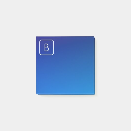 Eenvoudig modern blauw ombre-verloop & monogram post-it® notes (Voorkant)