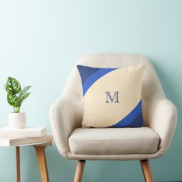 Eenvoudig modern blauw Striped Monogram Kussen