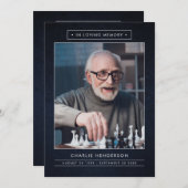 Eenvoudig Modern Blauw & Wit Begrafenisprogramma Programmakaart (Voorkant / Achterkant)