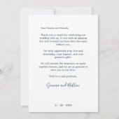 Eenvoudig Modern Blauwgroen 1 foto bruiloft dank u Bedankkaart (Achterkant)