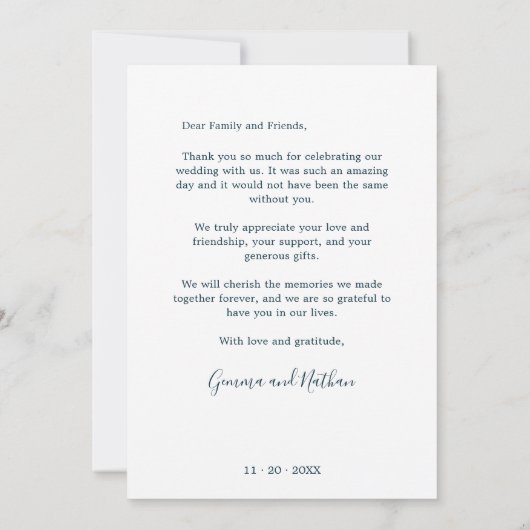 Eenvoudig Modern Blauwgroen 1 foto bruiloft dank u Bedankkaart (Achterkant)