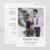 Eenvoudig Modern Blauwgroen 1 foto bruiloft dank u Bedankkaart (Voorkant / Achterkant)