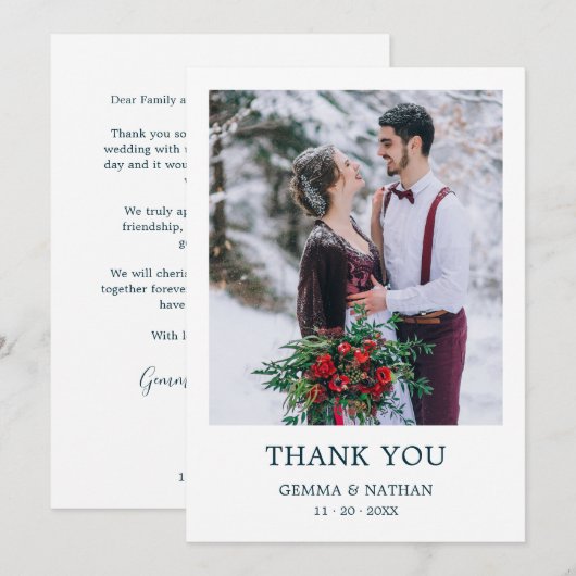 Eenvoudig Modern Blauwgroen 1 foto bruiloft dank u Bedankkaart (Voorkant / Achterkant)