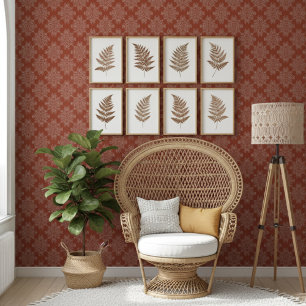 Eenvoudig modern bloemdamast patroon terracotta behang