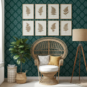 Eenvoudig Modern Bloemen Damaskpatroon Donker Blau Behang
