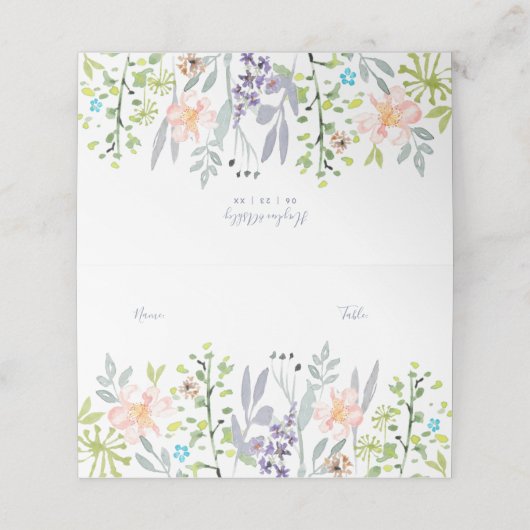 Eenvoudig modern bloemengroen Bruiloft Receptie Plaatskaartje (Buitenkant ongevouwen)