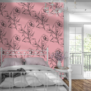 Eenvoudig Modern Bloemmotief Zacht Roze Behang