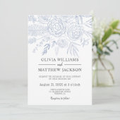 Eenvoudig modern Blue Floral Wedding Kaart (Staand voorkant)