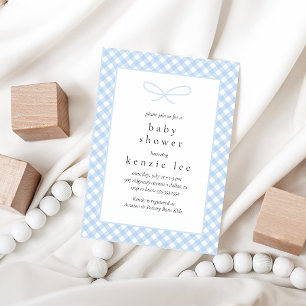 Eenvoudig Modern Blue Plaid Bow Baby shower Kaart