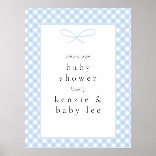 Eenvoudig Modern Blue Plaid Bow Baby shower Welkom Poster (Voorkant)