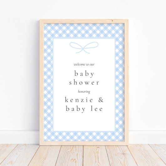 Eenvoudig Modern Blue Plaid Bow Baby shower Welkom Poster