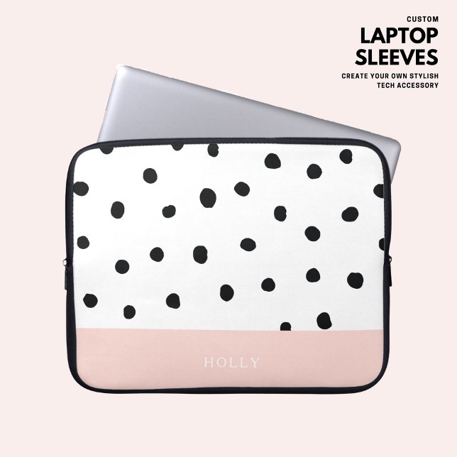 Eenvoudig Modern Blush Pink Polka Dot gepersonalis Laptop Sleeve (Creator heeft geüpload)