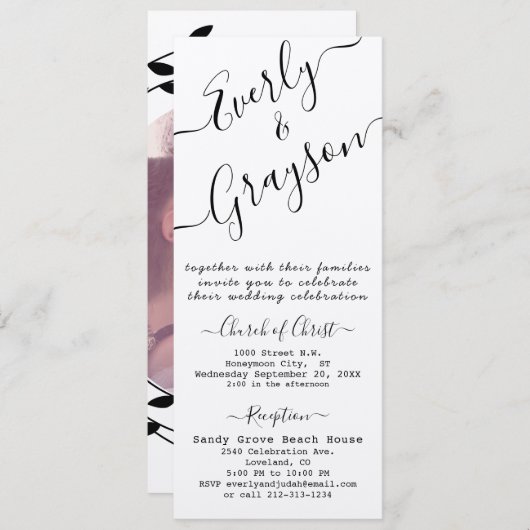 Eenvoudig modern Boho Black Leaf Wreath Wedding (Voorkant / Achterkant)