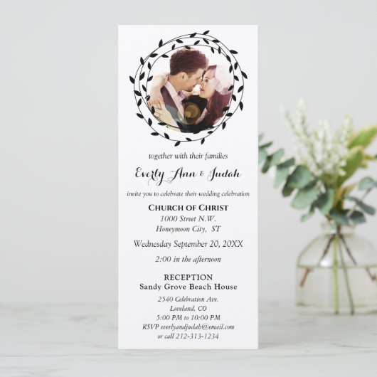Eenvoudig modern Boho Black Leaf Wreath Wedding (Staand voorkant)