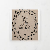 Eenvoudig modern Boho Black Leaf Wreath Wedding Drieluik Uitnodiging (Cover)