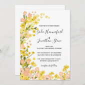 Eenvoudig modern Boho - Geel Roze Floral Wedding Kaart (Voorkant / Achterkant)